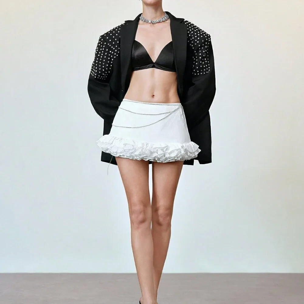 Black Elegant Formal Women's Oversized Rhinestone detailed Blazer